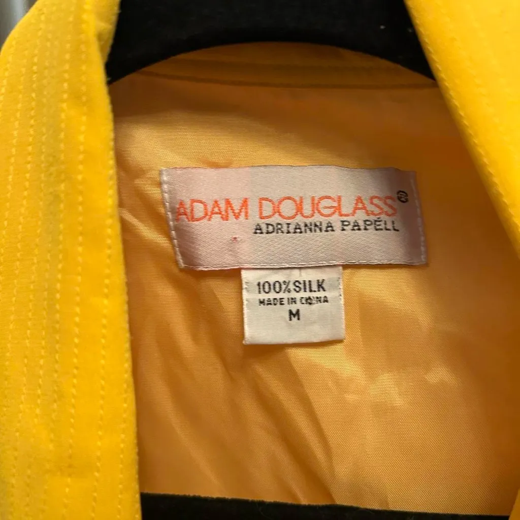 Rare Vintage 90s Adrianna Papell  Silk Jacket –Yellow + Navajo Embroidery – M - Image 7