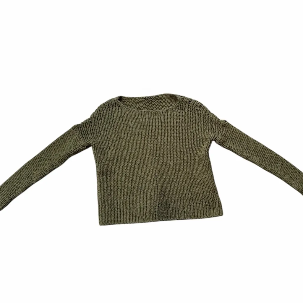 Vince Knit Wool Blend Chunky Knit Sweater Forest Green Semi Sheer Boat Neck - Image 7