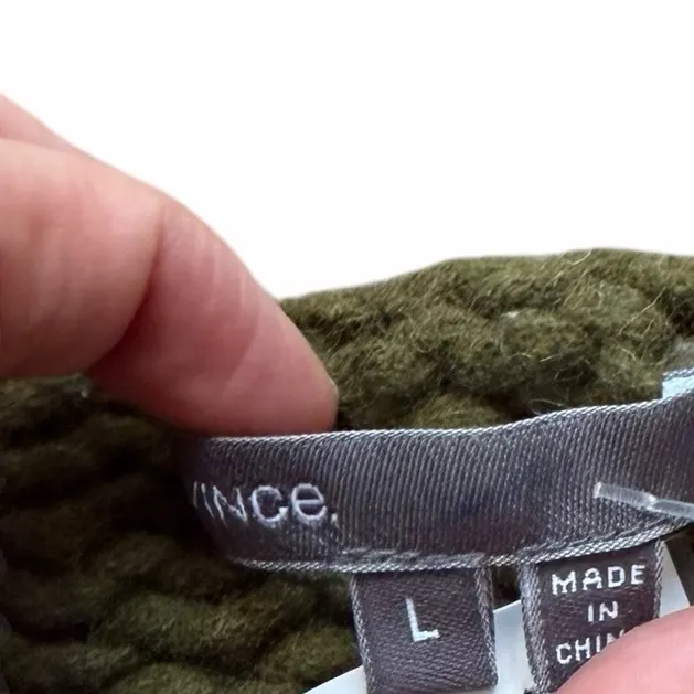 Vince Knit Wool Blend Chunky Knit Sweater Forest Green Semi Sheer Boat Neck - Image 4