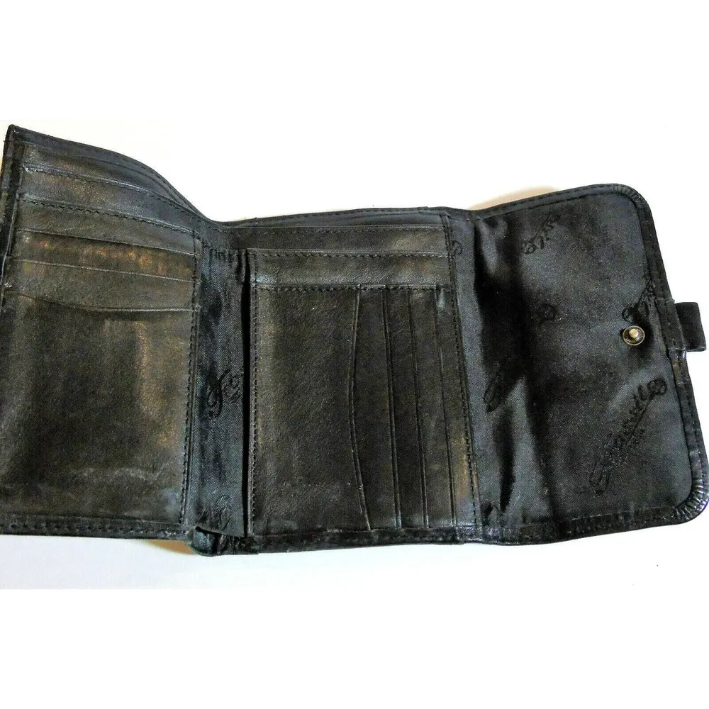 VTG Fossil Black LEATHER TRI-FOLD WALLET Snap Flap Credit Card Case Bill Holder! - Image 4