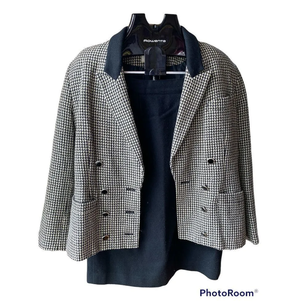 BLACK OFF WHITE HOUNDSTOOTH WOOL BLEND SKIRT JACKET KAREN SCOTT WOMENS 10 Petite - Image 2