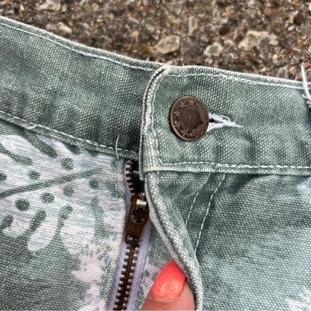 90s high waist green tie dye Boho leaf bleach dye cut off high - Image 3