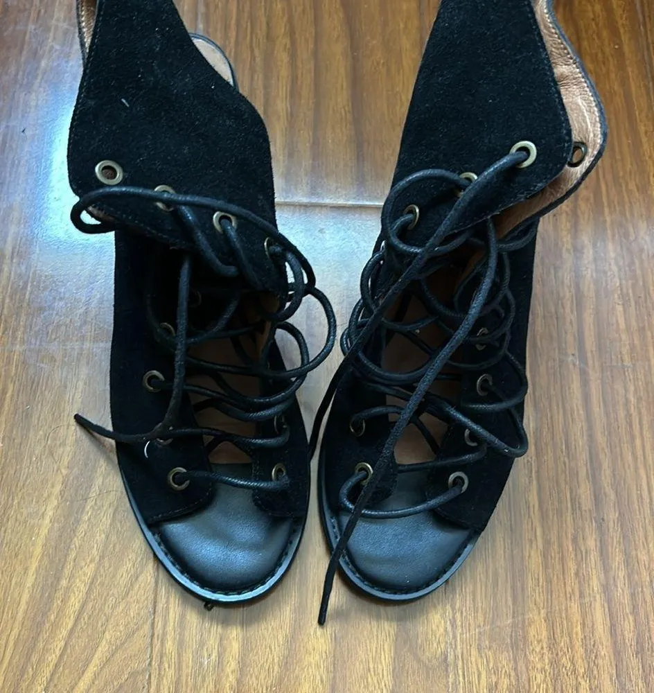 Free People Jeffrey Campbell Black Leather Lace Up Suede Heels - Image 4