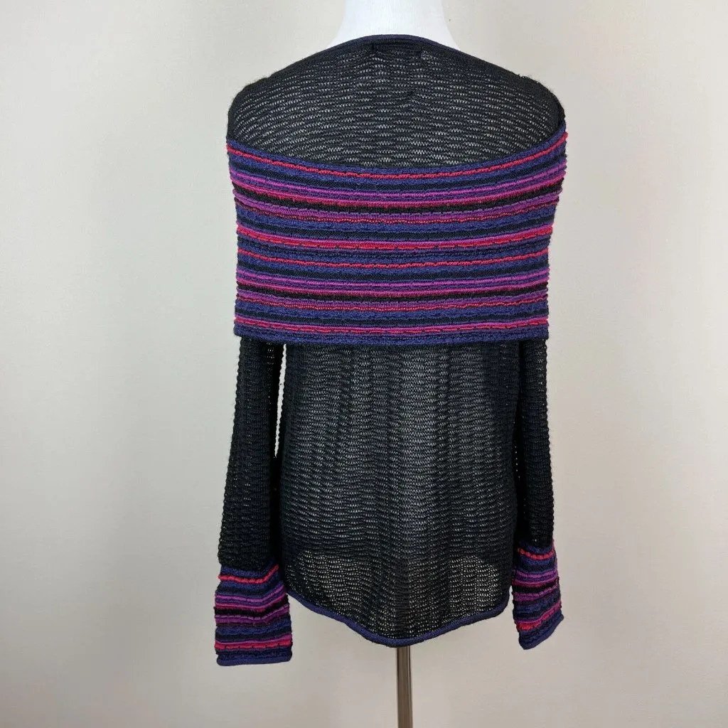 MFH Knits Sweater Womens Medium Black 100% Baby Alpaca Multicolor Open Knit Top - Image 5