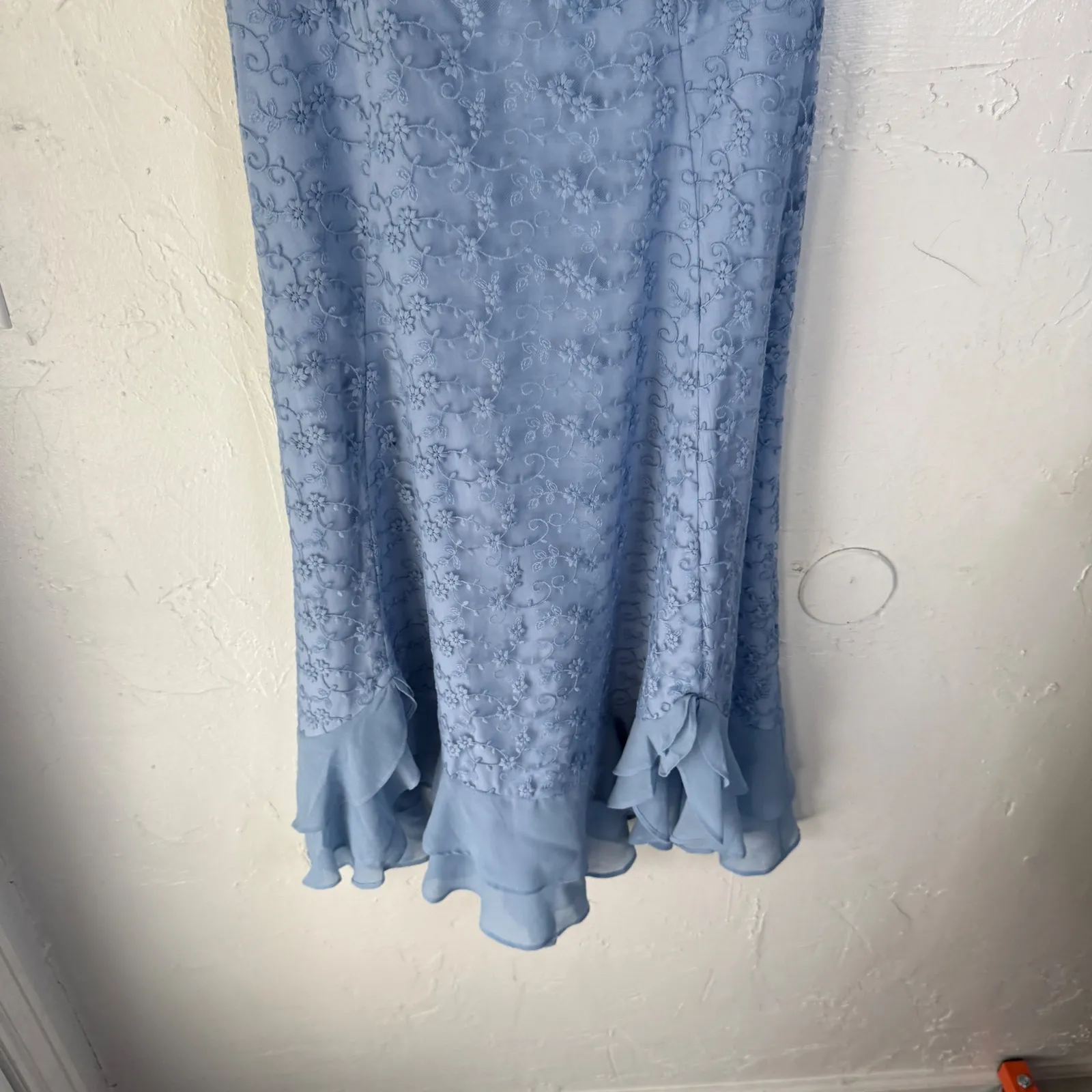 Sundance Light Blue Lace Floral Ruffle Trim Sleeveless Maxi‎ Dress Small Party - Image 6