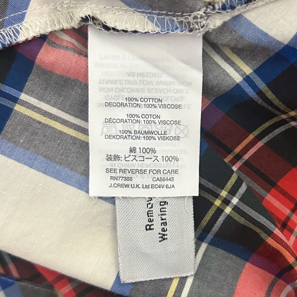 J Crew Red White Black Plaid Sleeveless Shoulder Bow Tie A Line Cotton Blouse 0 - Image 8