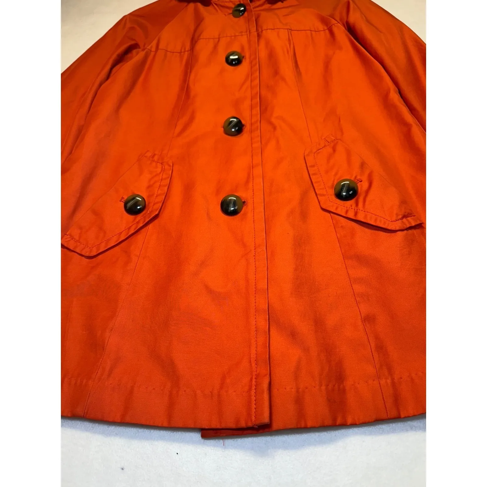 Jones New York Orange Hooded Button Front Trench Coat‎ Women's Size S - Image 3
