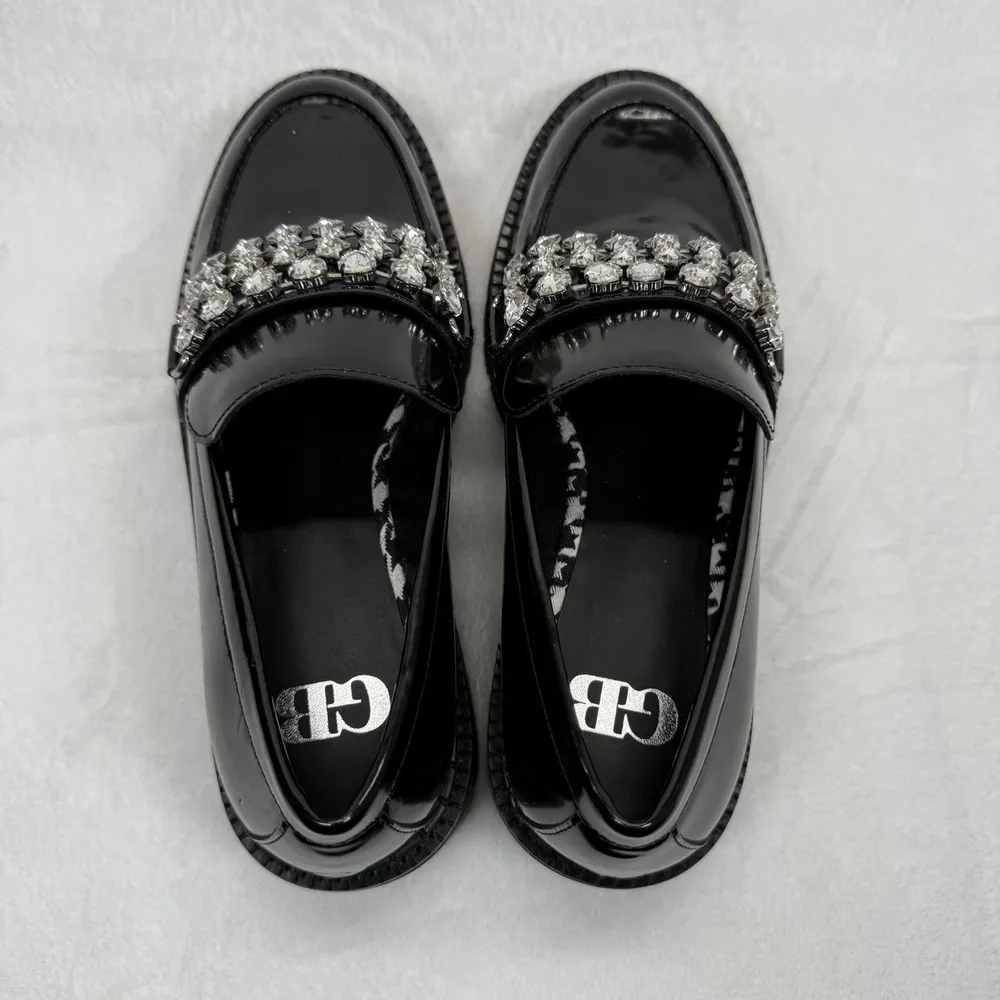 Gianni Bini GB Loafers Platform Lug Sole Rhinestone Embellished Black Shoes 7.5M - Image 6