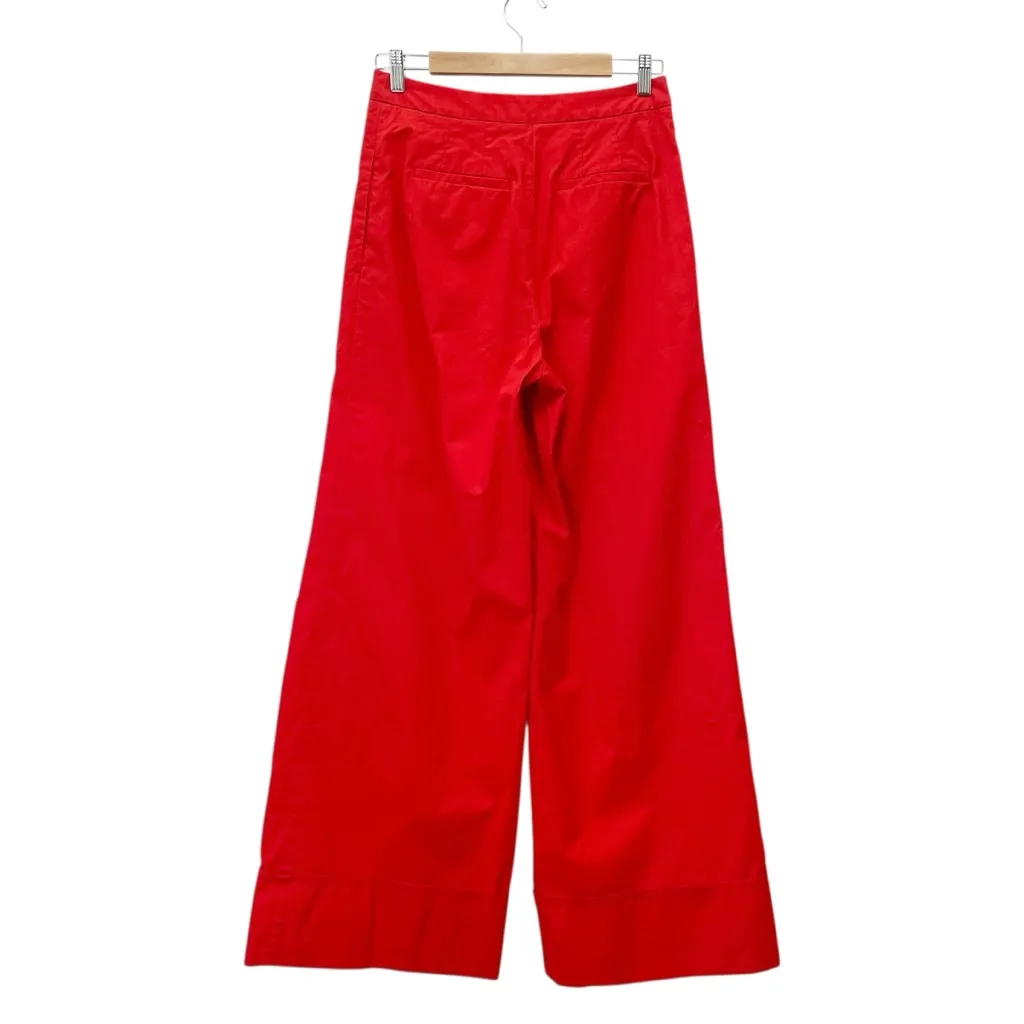 Anthropologie Red Wide Leg Cuffed Pants Cotton Poplin High Rise Trouser Size 6 - Image 3