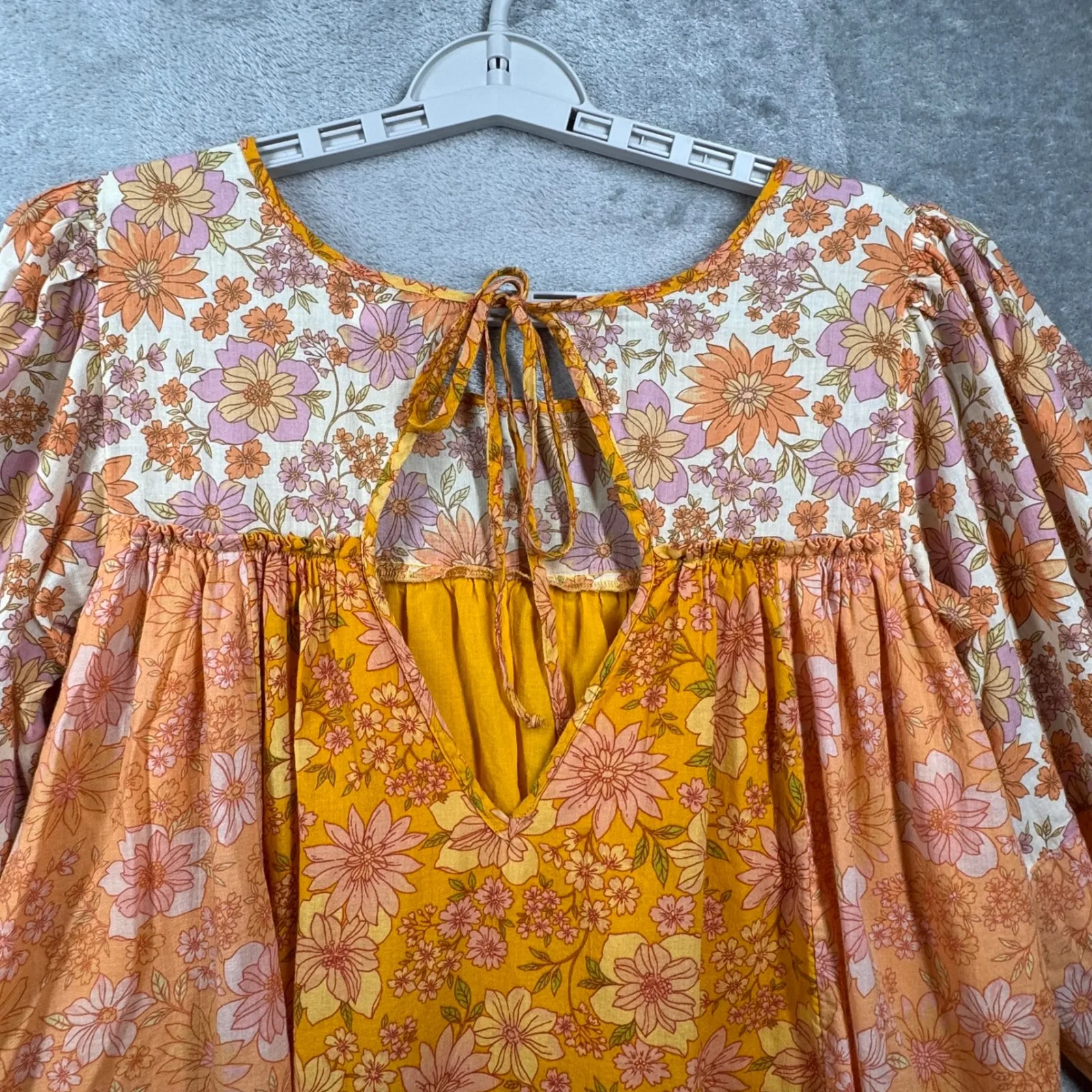 American Eagle Babydoll Dress M Floral Yellow Orange‎ Pink Boho Hippie Peasant - Image 5