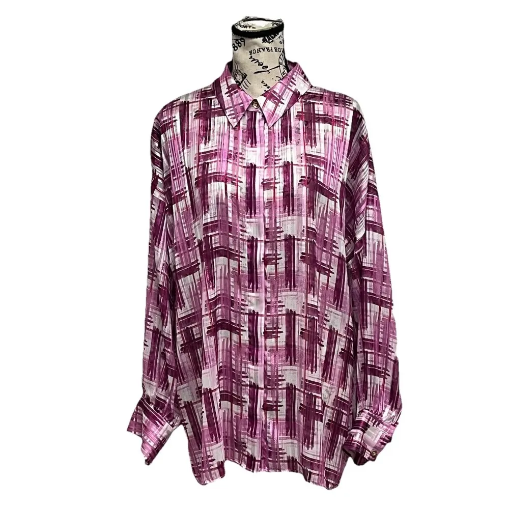 Soft Surroundings Pink Metallic Sheer Blouse Nautical Preppy Lagenlook Modest L - Image 2