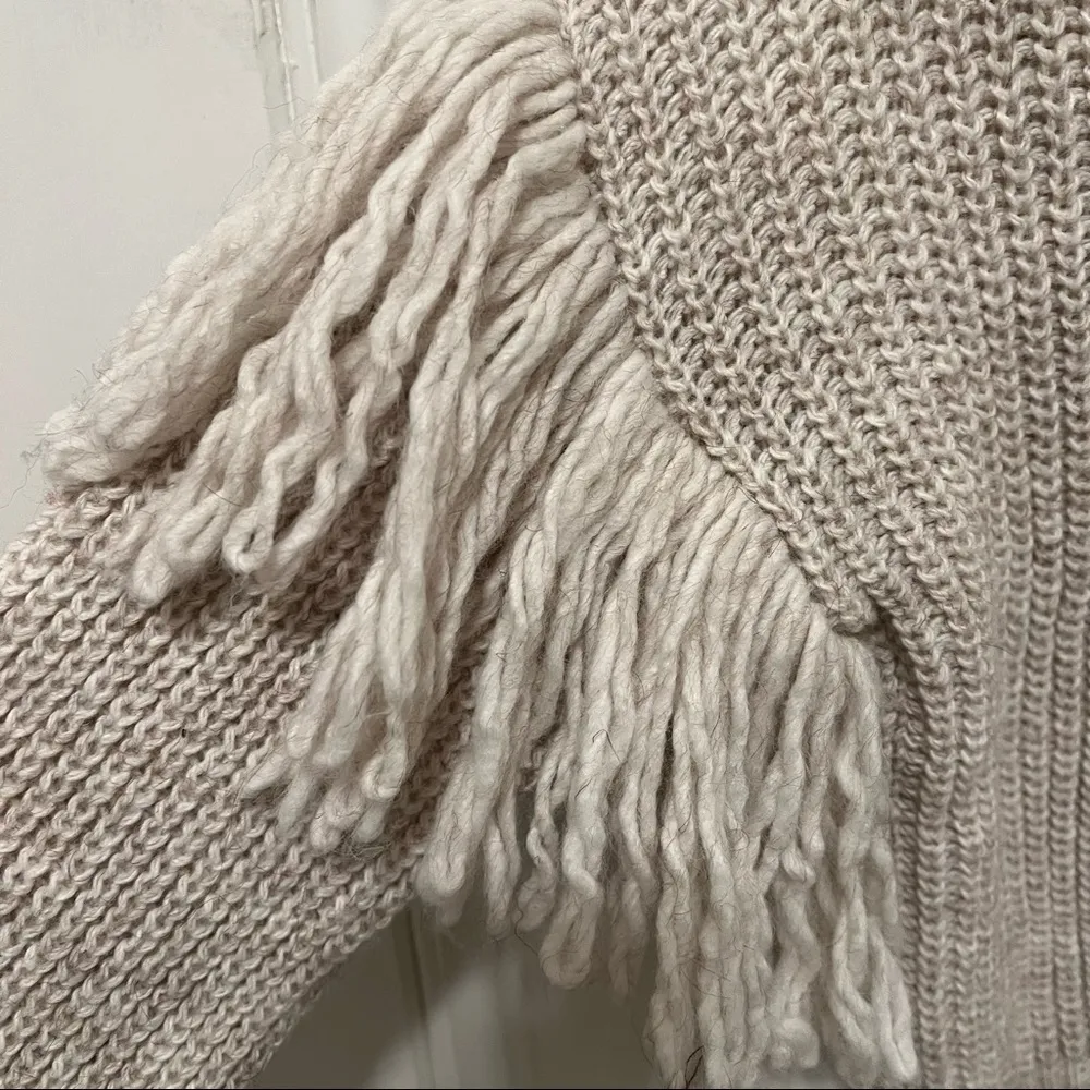 Maison Pholya Cream Beige Ribbed Knit Wool Alpaca Blend Sweater With Scarf XS Tan - Image 2