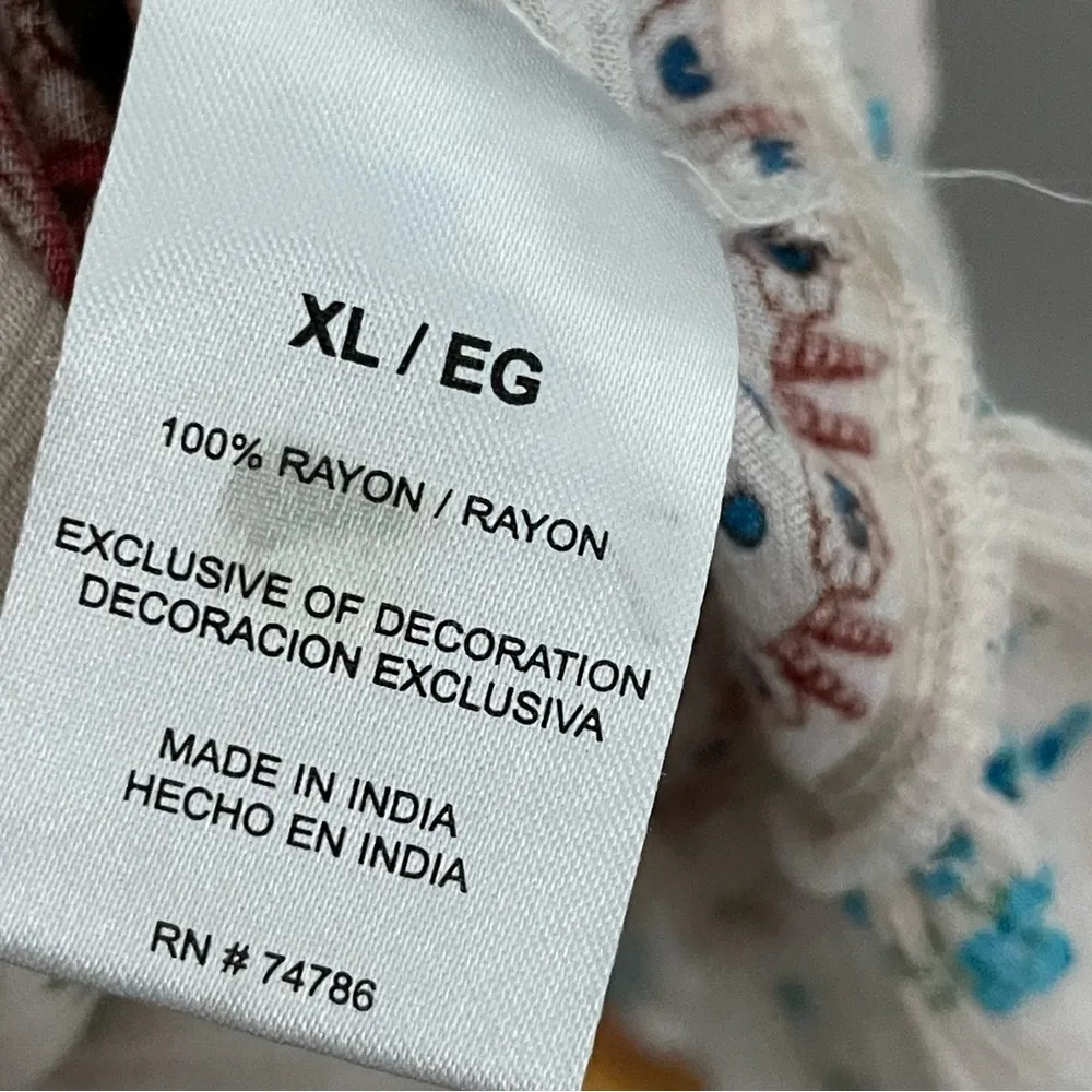 Bila Top Floral Ruffle Embroidered Boho Bohemian Western Coastal Red Blue Cream Size XL - Image 8