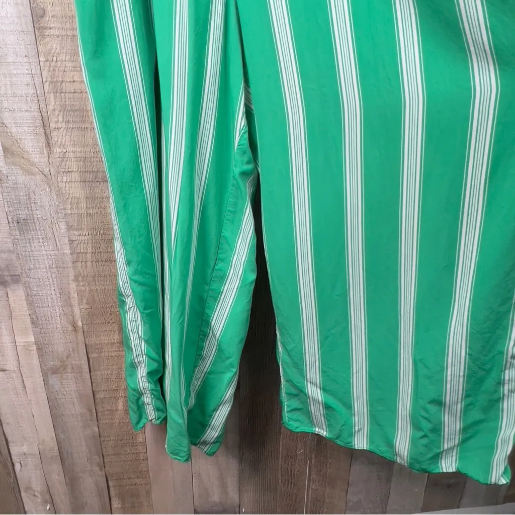 Maison Jules (Flaw)XXL Green & White Striped Jumpsuit Short White Ruffle Sleeves - Image 3