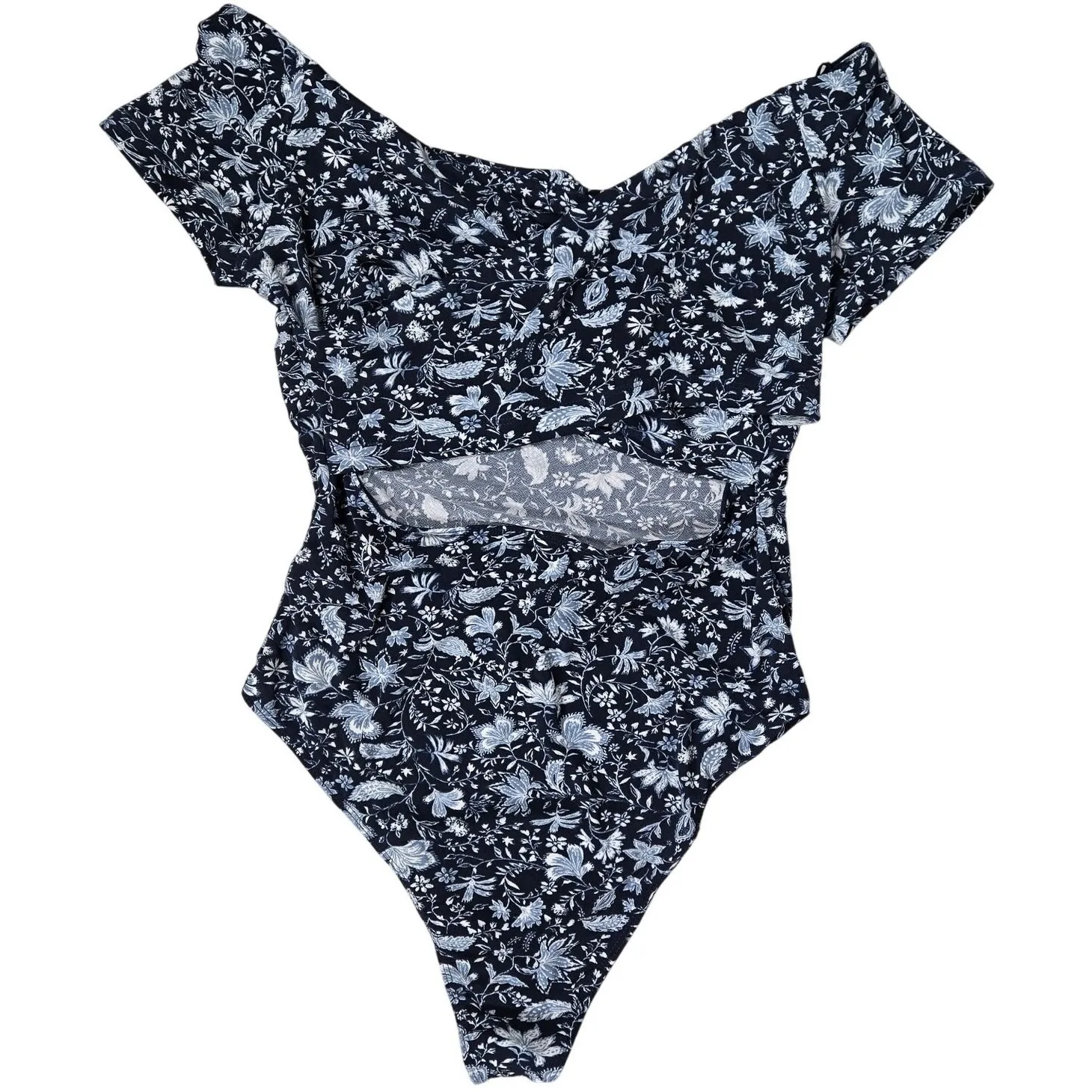 Lush Blue Floral Short Sleeve Bodysuit in‎ Blueberry Cream XL NWOT - Image 2