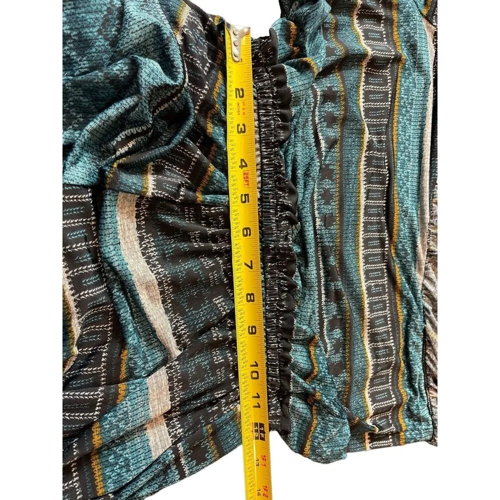 Teal One Shoulder Flamestitch Sleeveless Elastic Waist Scrunched Leg Jumpsuit L Size L - Image 7