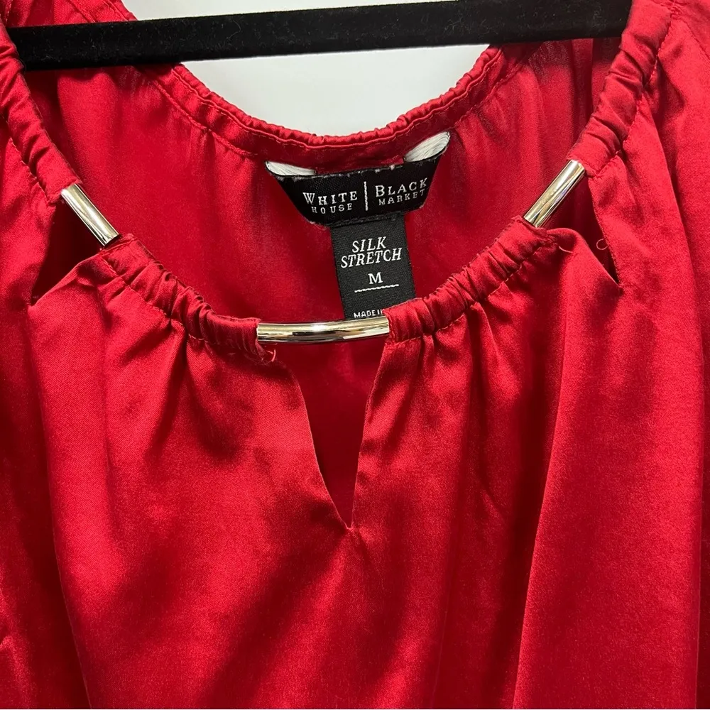 White House Black Market medium Red silk stretch Blouse - Image 2