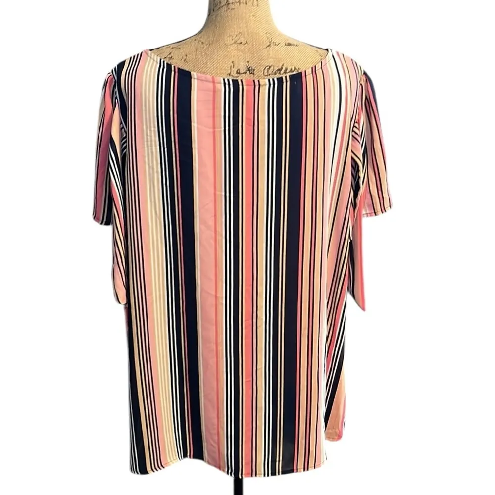 Fox & Ali Striped Pink and Navy Women's blouse with extra ties on sleeves - Image 4