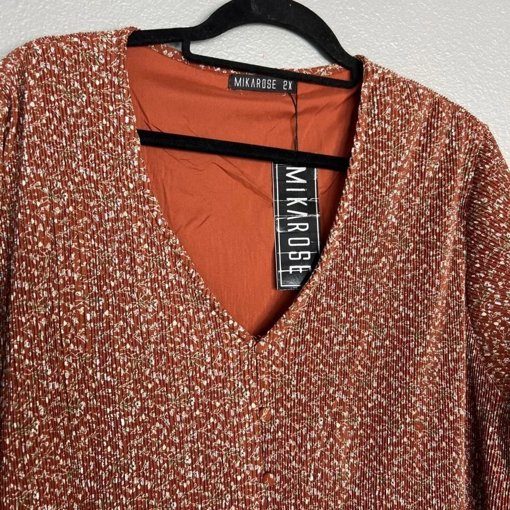 NWT Mikarose Ditzy Floral Accordian Pleat Long Sleeve Midi Dress V-Neck‎ Plus 2X - Image 2