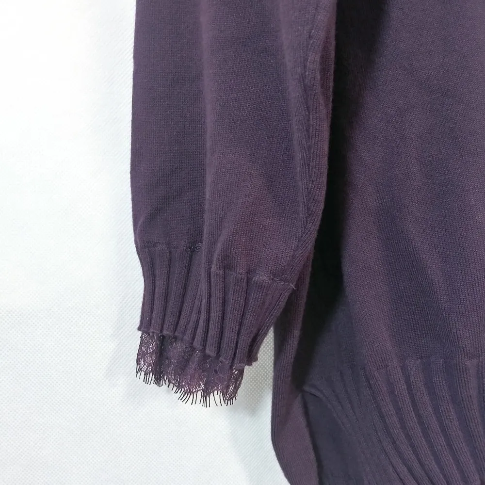 Adrianna Papell Purple Lace Trim V Neck Sweater Size L - Image 6