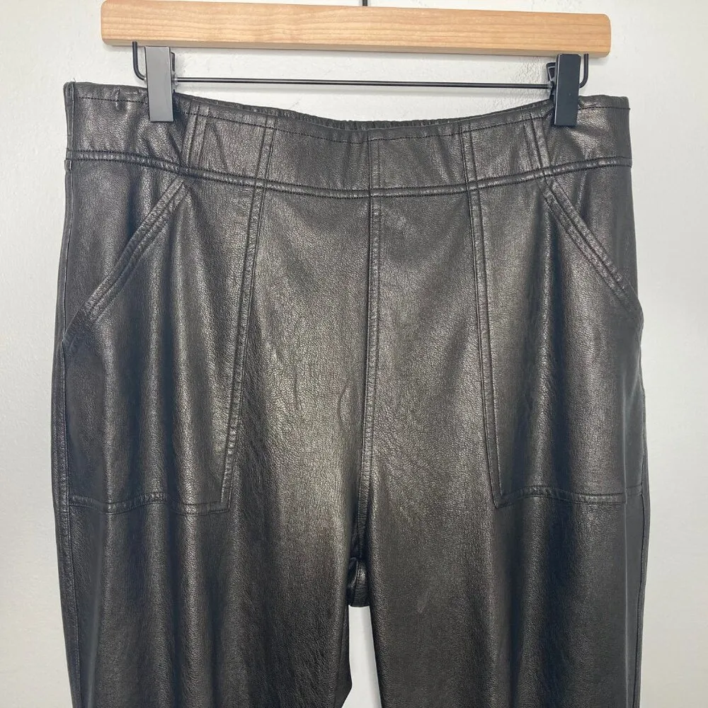 Pants Womens Large Black Faux Leather Jogger Stretch Sport Edgy Athleisure - Image 3