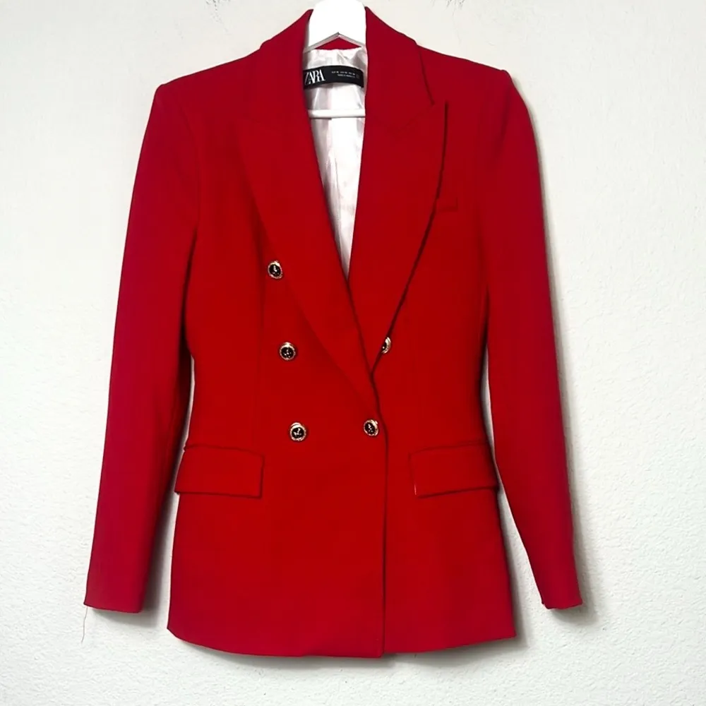 ZARA Tailored Double Breasted Blazer - Mid-Red - Image 2