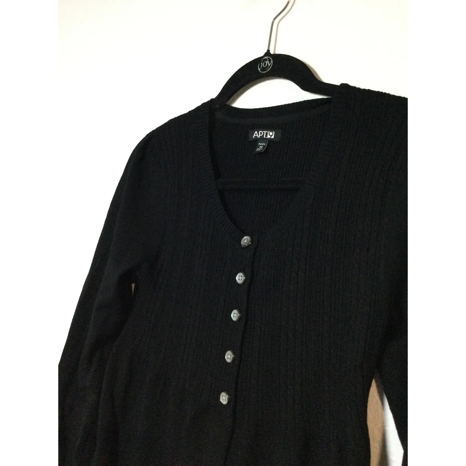 Apt. 9 Black Cardigan Sweater Ribbed Knit Button‎ Front Petite Size S - Image 2