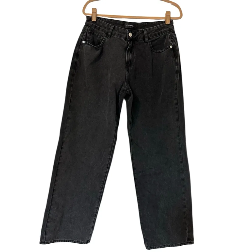 White Fox Bring The Style Low Rise Wide Leg Jeans Black Acid Wash Medium New - Image 4