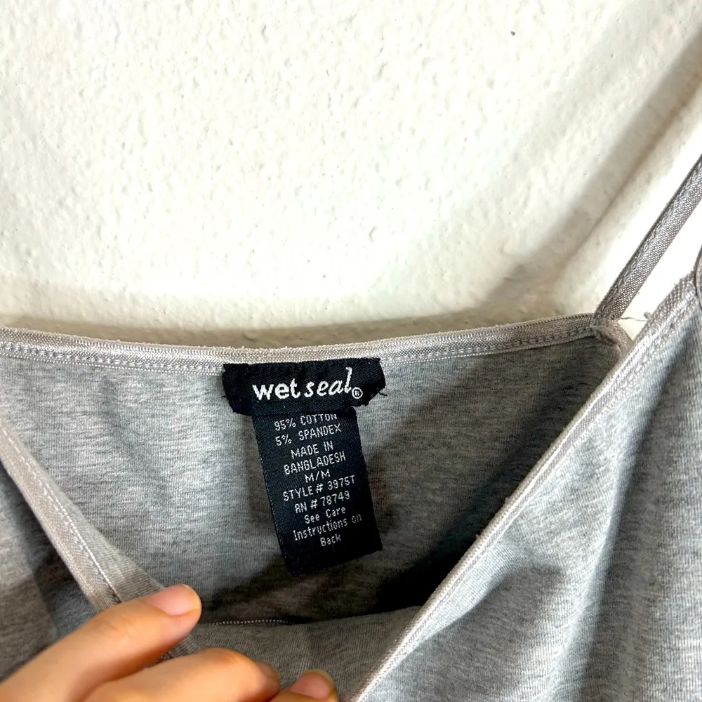 Wet Seal Gray Cami Tank Top Medium Stretch Cotton Adjustable Strap Basic Layer - Image 4