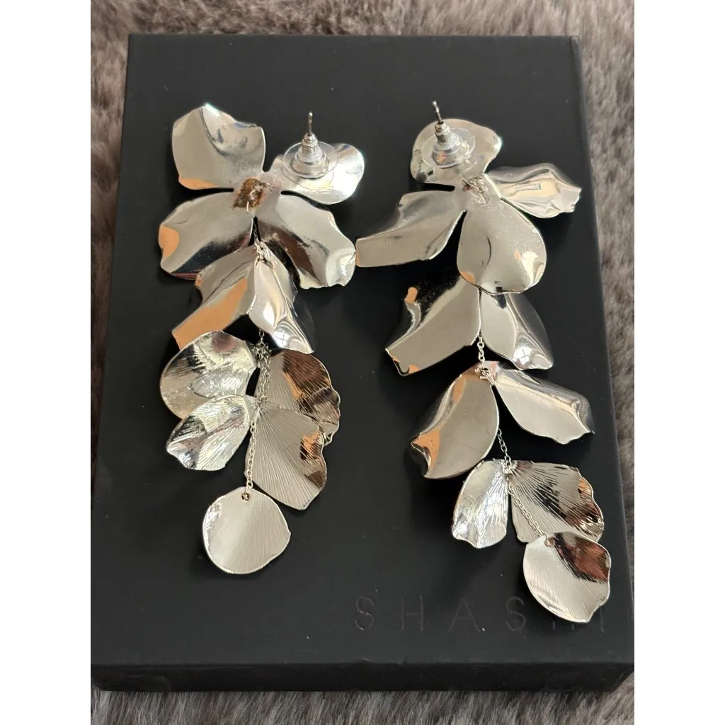 SHASHI Ruellia Large Earrings in Silver New Womens Dankle Drop Floral Chandelier - Image 5