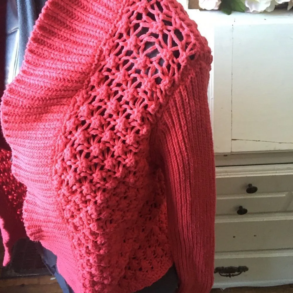 Chicos 0 chunky loose weave bright red bolero - Image 2