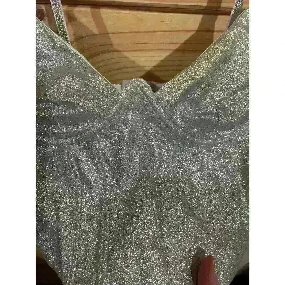 Windsor Glitzy Mood Silver Glitter Corset Top, size small - Image 5