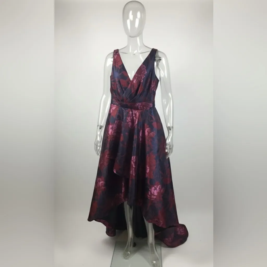 Carmen Marc Valvo Infusion Metallic Floral High-Low Cocktail Dress - Size S/M - Image 3