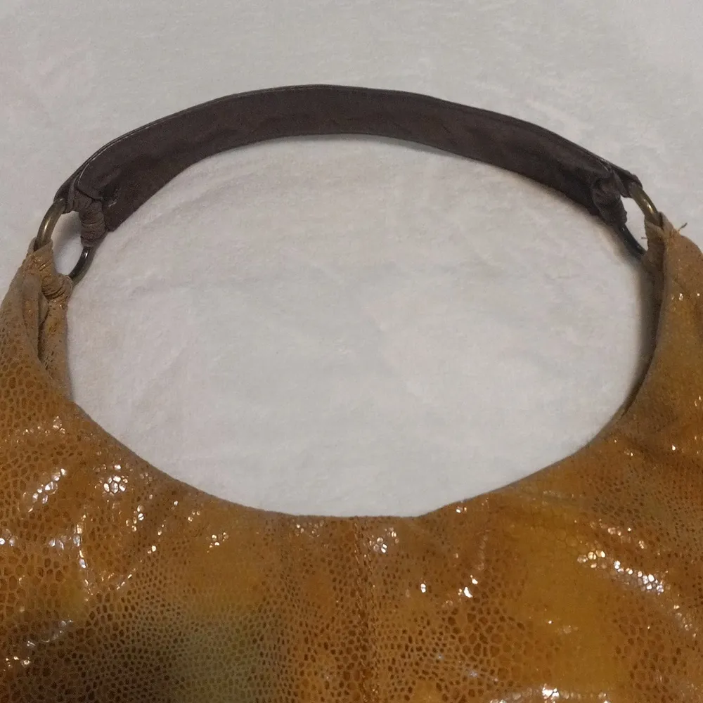 HOBO Leather Mustard and Tan Reptile Snake Print Hobo Handbag Gold - Image 7