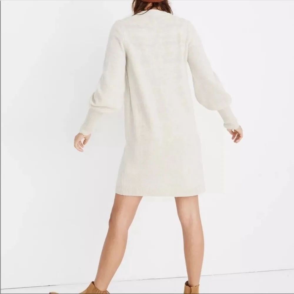 Madewell Neutral Wool Blend Bubble Sleeve V Neck Knit Sweater Dress size Small - Image 2