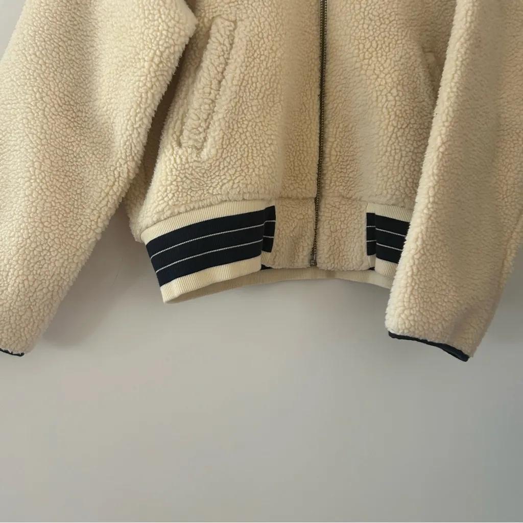 Madewell Sherpa Varsity Cream Fall Bomber Jacket Size L - Image 7