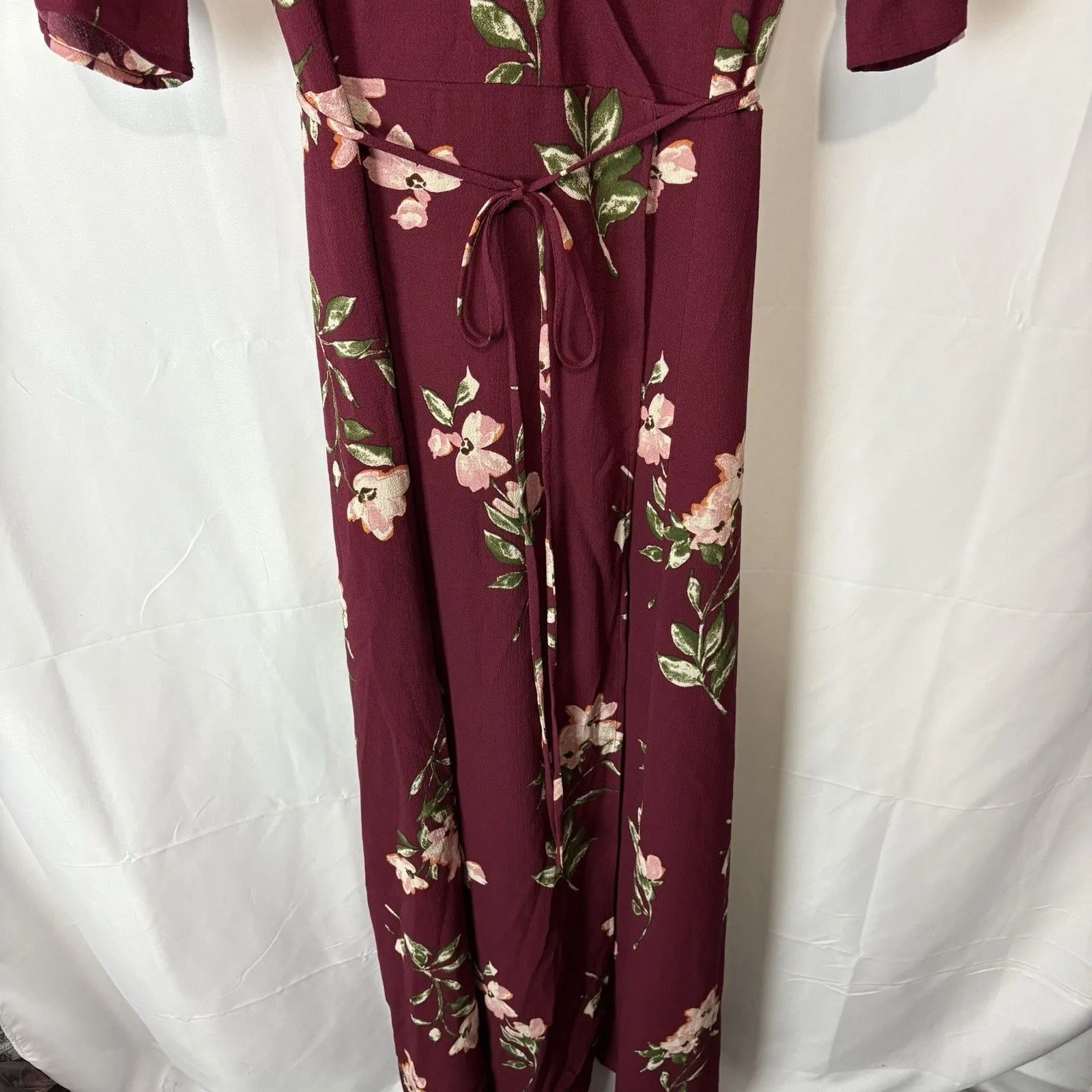 Lulus September Sunsets Burgundy Floral Print Wrap Maxi Dress Medium Event Red Size XL - Image 6