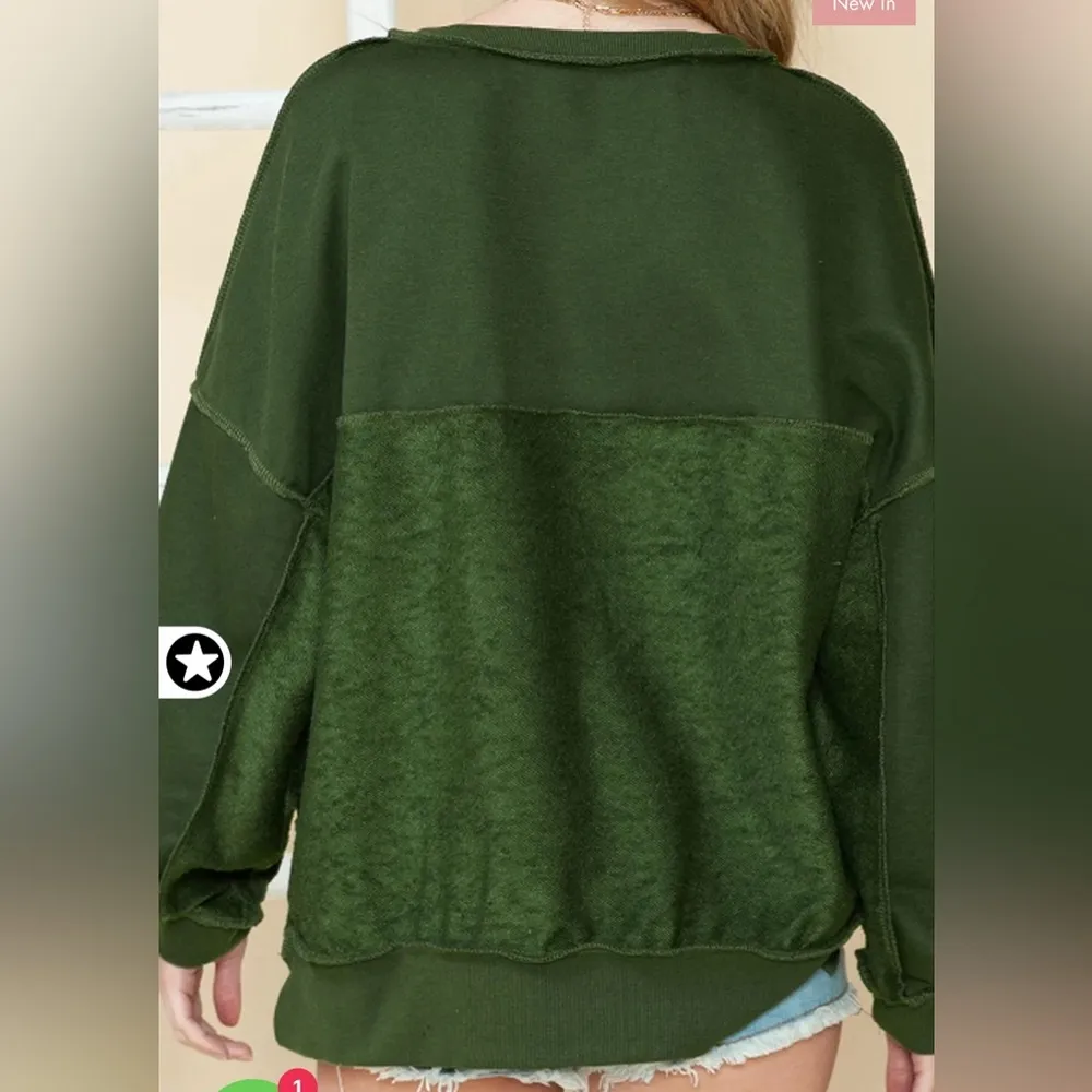 Green slouchy drop shoulder henley sweatshirt size large M6 - Image 4