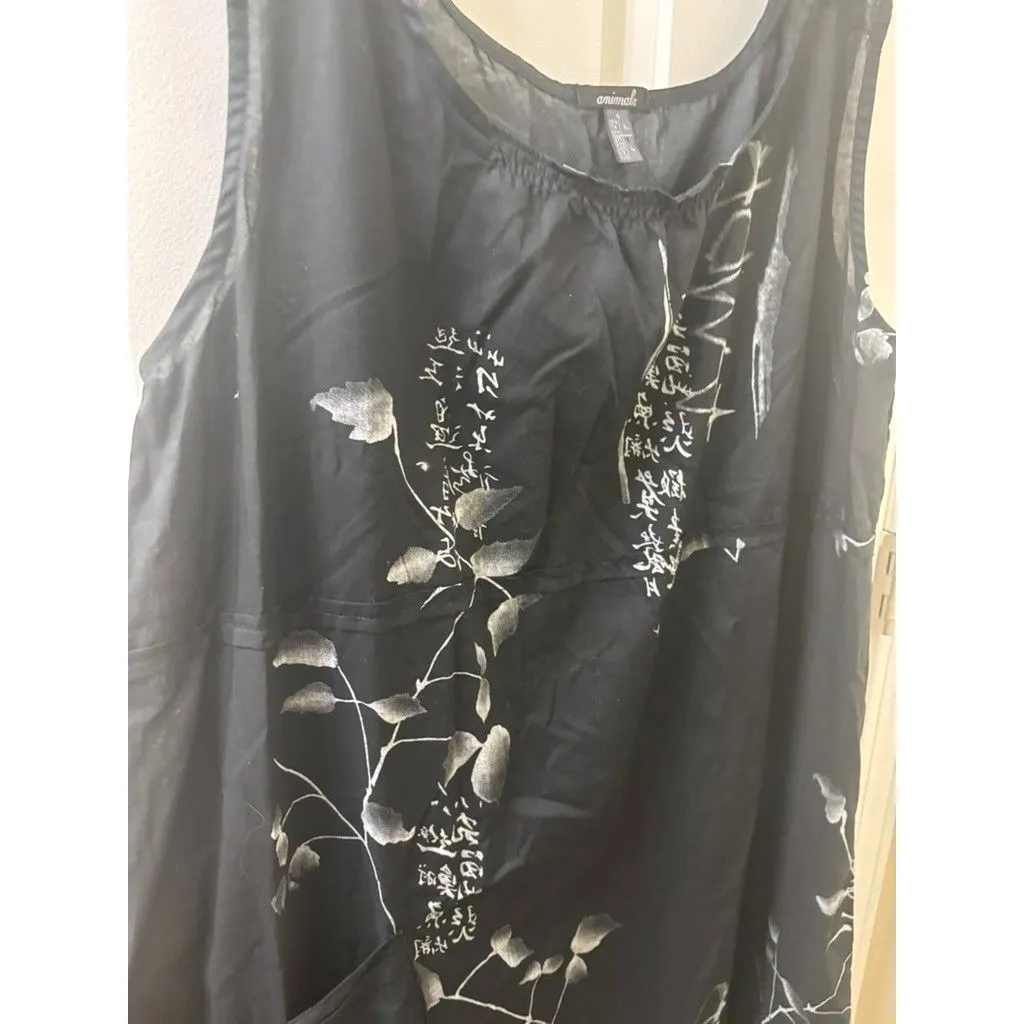 Women’s Anímale Cotton Asian Theme Cherry Blossom Boho L sleeveless dress summer Black Size L - Image 3
