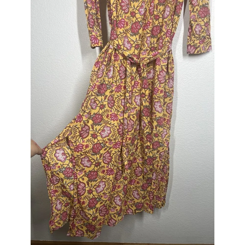 dRA Los Angeles Floral Block Print Maxi Dress Medium Tie Waist Anthropologie - Image 4