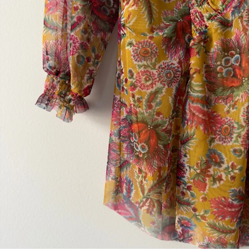 Anthropologie Chiffon Button Up Front 3/4 sleeve top floral stretch layered XS - Image 6