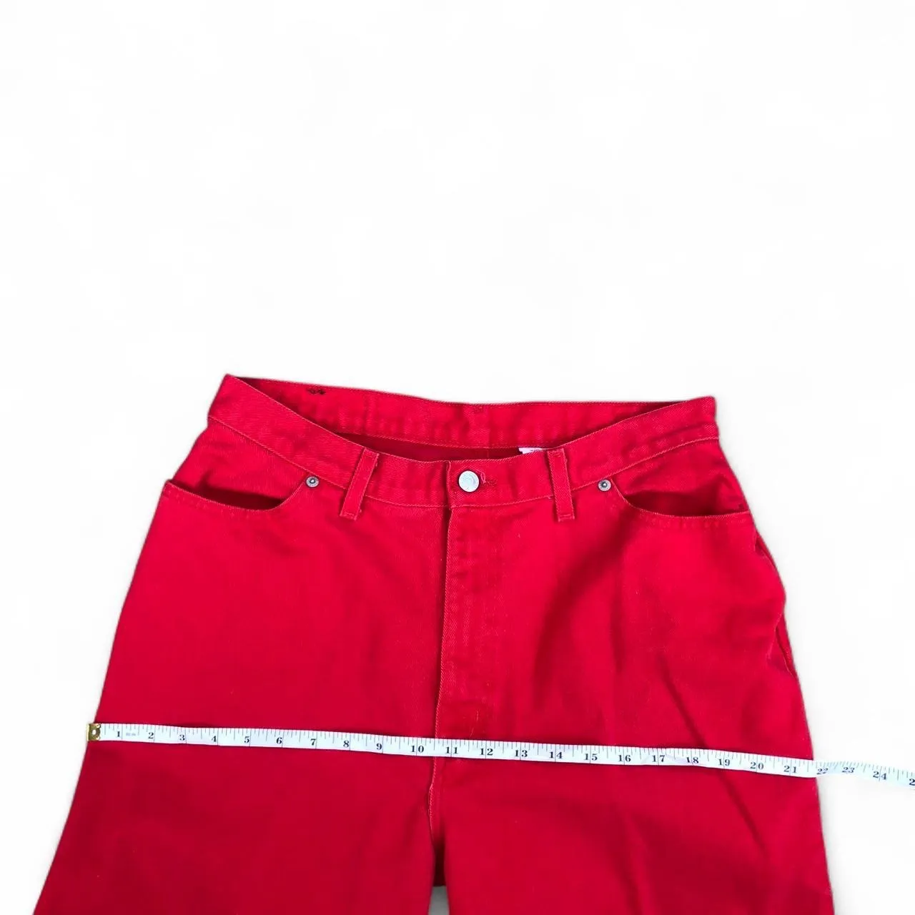 Vintage 90s Y2K Faded Glory Red High Waist Straight Cigarette Tapered Leg Mom Jeans Measurement in pics Size 12 - Image 6