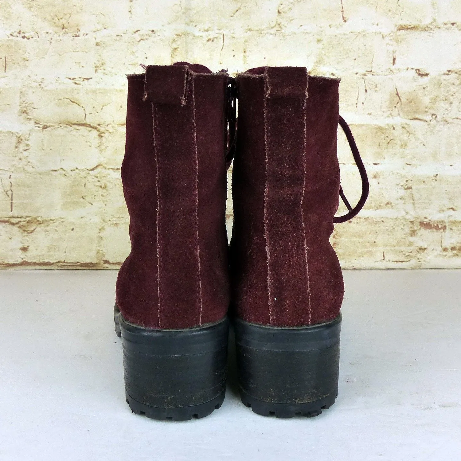 Steve Madden Boots Womens 8.5 M Burgundy Suede Gloat Lace Up Combat Heel 90s - Image 6