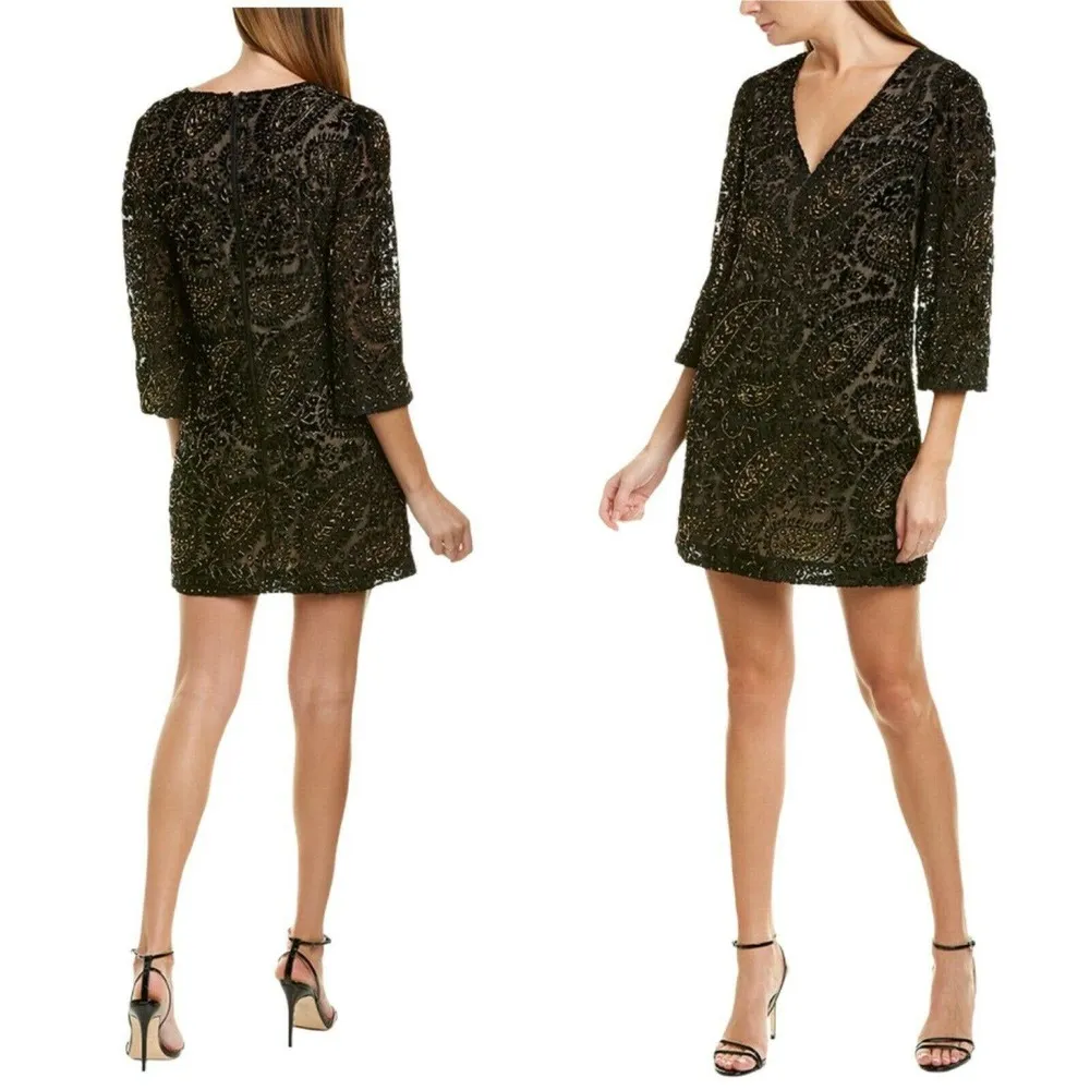 ALICE + OLIVIA Cocktail Gold Dress Riska Embellished Burnout Shift Mini 6 NWT - Image 3