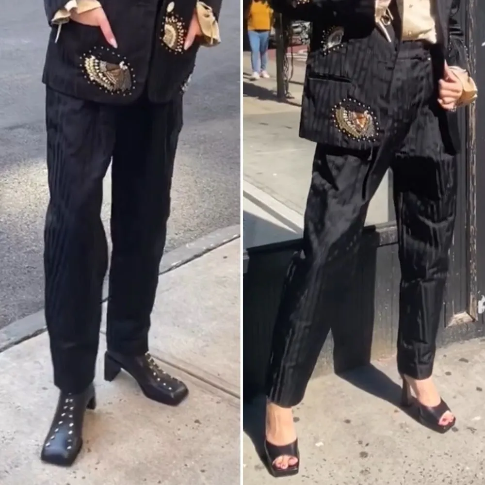 Vivienne Hu VHNY Black Taffeta Jacquard Stripe Barrel Leg Trousers Womens Size 2 - Image 16