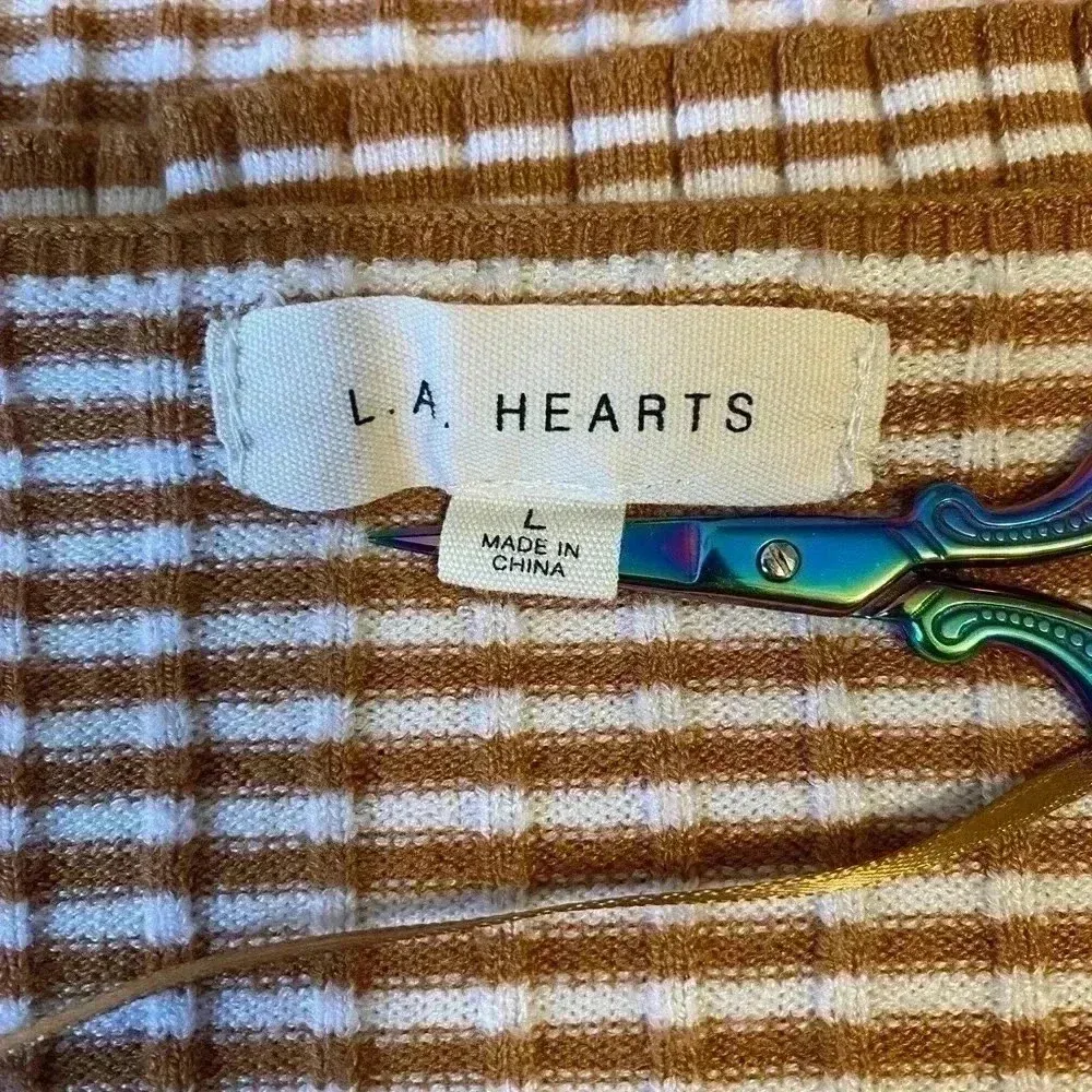 La Hearts Cropped long sleeve striped knit oversized cream burnt‎ orange sweater - Image 3