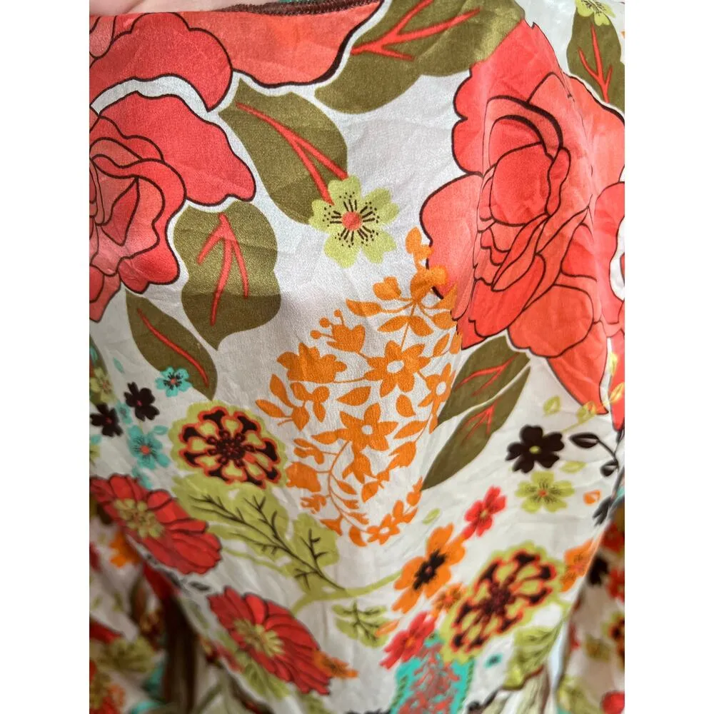 CAbi 100% Floral Print Open With Tie Front Kimono Top Medium - Image 3