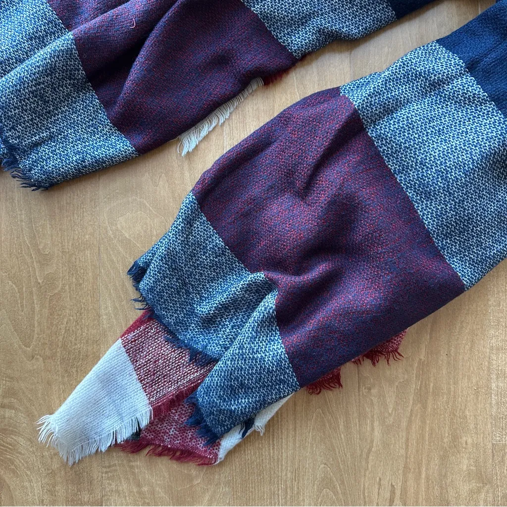 Red, White, and Navy Blue Decorative Blanket Scarf, OS - Image 2