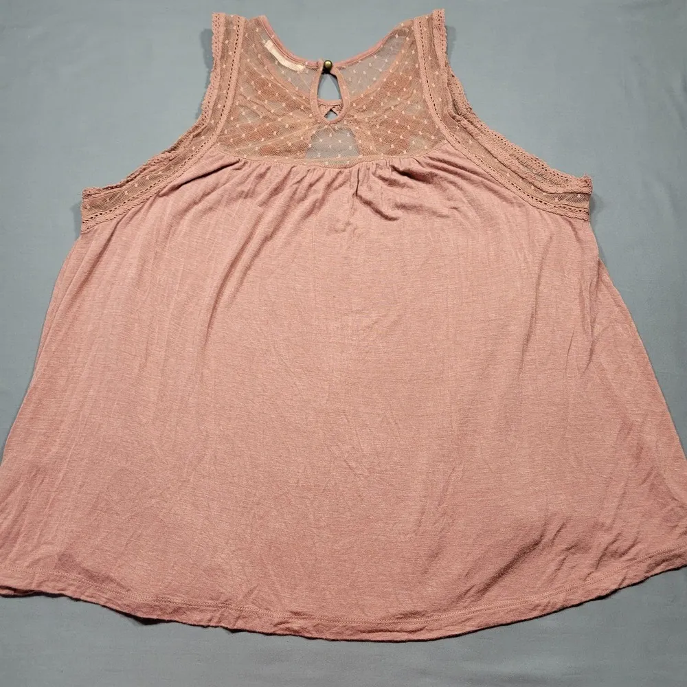 Altar'd State Women Tank Size L Pink Rose Stretch Floral Lace Scoop Neck Keyhole - Image 2