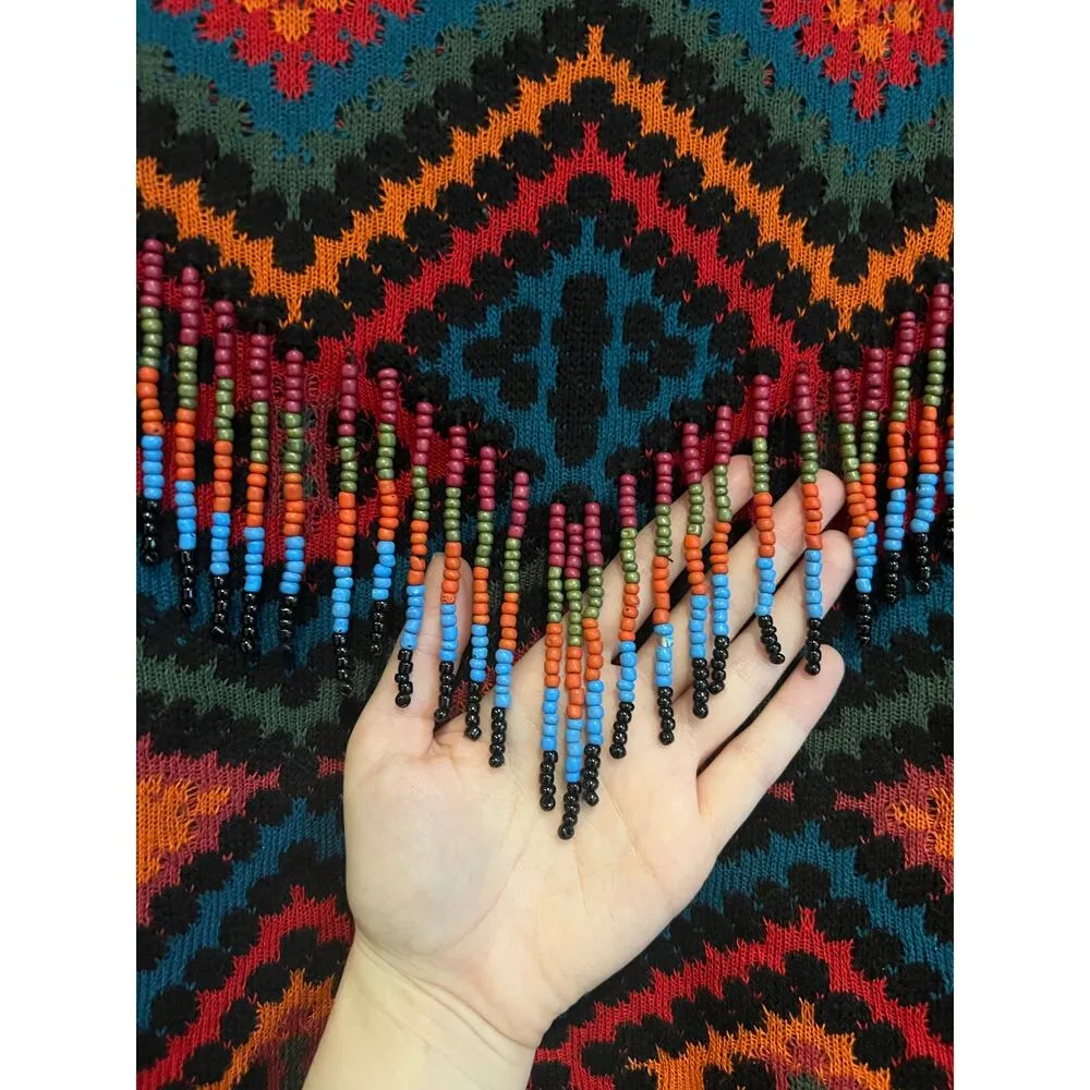 Farm Rio Rauti Beaded Sweater Small Turtleneck Aztec Knit Tassel Multicolor Top - Image 9
